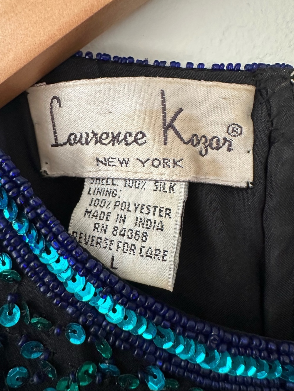 Vintage Laurence Kazar Black Silk Sequin Front Slit Halter Formal Gown, L - Picture 7 of 11